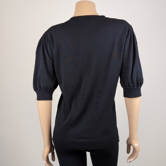 H By Halston Puff Sleeve Top with Rhinestone Detail Fine Black Knit Sweater - Picture 5 of 11